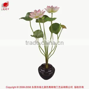Nearly Nature Artificial 2 Flower Group of Lotus in Pot Bonsai Plant for Indoor Decoration thumbnail-3