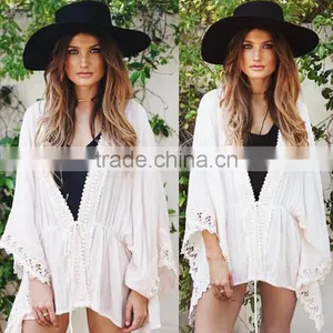 Lace Crochet Off White Kimono Wholesale thumbnail-1