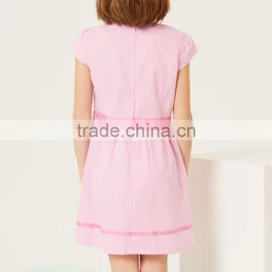 2017 Summer New Children's Cotton School Girl Belted Plaid Dress thumbnail-5