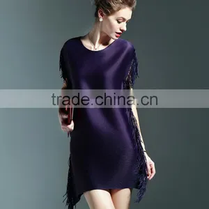 Ladies Batwing Design Pleat Tassel Fringe Fashion Dresses thumbnail-5