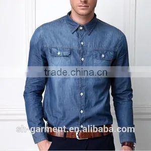 Mens Blue Denimshirt With Chest Pocket N02 thumbnail-2