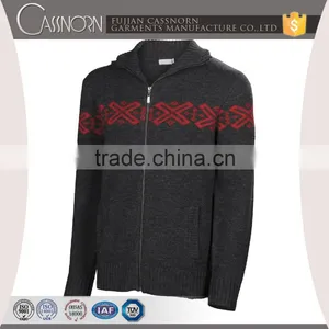 Customized Two-way Zip Design Jacquard Zip-up Cardigan Mens Merino Wool Sweater thumbnail-2
