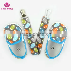 Stylish Rugby Pattern Newborn Blue Color Crib Shoes Baby Shoes Matching Pacifier Clip thumbnail-1