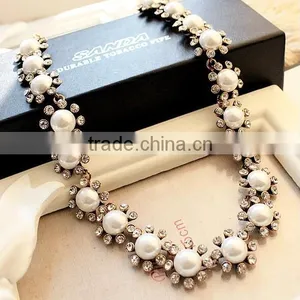 Korea Fashion Trendy Lady Pearls Rhinstone Necklace thumbnail-1