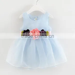 Wholesale Hot Sale Promotional Appliques Flowers Sleeveless Baby Girl Dress thumbnail-1