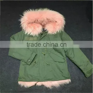 Myfur Peach Pink Detachable Fox Fur Lining Real Raccoon Fur Hood Parka thumbnail-1