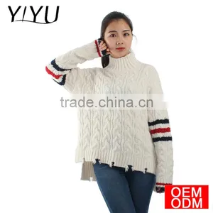 Trendy Custom School Unifrom Women V-neck Asymmetric Hem Cable Knit Sweater thumbnail-5