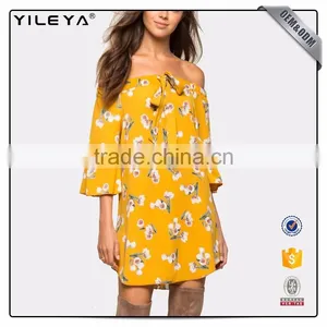 OEM Services Colorful Pattern Printing Off Shoulder Summer Dresses thumbnail-1