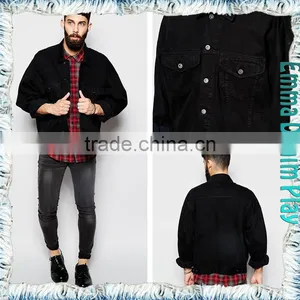Top Quality Black Mens Long-sleeve Trench Denim Jacket Coats thumbnail-4