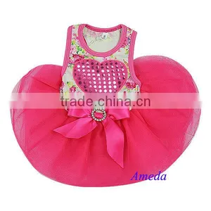 White Hot Pink Rose Flower Heart Crystal Party Dress Small Pet Dog Clothes XS-L thumbnail-1