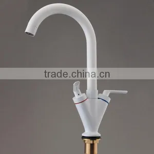 Best Promotion! Modern Double Handle Bathroom Faucet Kitchen Sink Swivel Spout Mixer Tap White Excellent Quality thumbnail-5