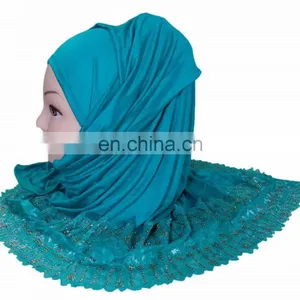 2-Way Style Cyan Color Scarf Hijab Design 2017 / Latest Outwear Embroidery Stoles 2017 / Women Headscarf (scarves Scarf Stoles) thumbnail-5