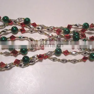 9 FOOT RED, GOLD, SILVER, AND GREEN STRUNG BEAD GARLAND thumbnail-1