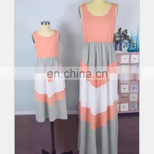 2019 New Women Gray White Pink Chevron Zigzag Long Summer Dress Mother Daughter Matching (this Link for WOMAN) thumbnail-6