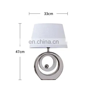 Nordic Modern Custom Round Ceramic Base Cheap Silver Bedside Lamps for Hotel Home Table Decoration thumbnail-5
