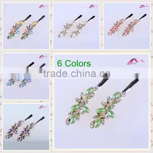Multi Colors Elegant Charming Hair Grips Top Quality Metal Crystal Decoration Flower Ceramic Beads Hair Clips For Girls thumbnail-1
