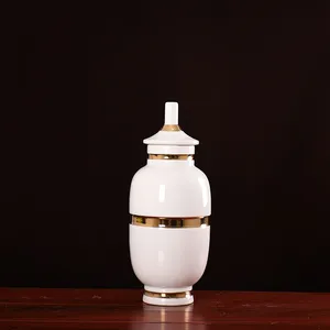Light Luxury Simple Elegant White Gild Ceramic Flower Vase With Lid For Hotel Office Decor thumbnail-4