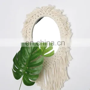 Macrame Tapestry Tassel Handmade Rope Woven Decorative Round Leaf Moon Boho Chic Wall Hanging Mirror thumbnail-1