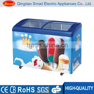 Curved Glass Door Display Ice Cream Chest Freezer for Supermarket thumbnail-1
