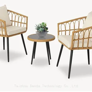 Outdoor Durable Wicker 3pcs Steel Garden Sets With Round Table thumbnail-1