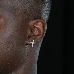Shining Star Jewelry Hip Hop 925 Sterling Silver Square Cross Stud Earrings thumbnail-1
