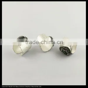 LFD-0019R ~ Silver Plated Natural Labradorite Crystal Rhinestone Paved Wide Rings Charm Labradorite Gemstone Finger Jewelry Ring thumbnail-4