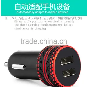 Coteetci 4.8A High Speed Tire Texture Design Aluminum Dual USB Ports Universal Car Charger For Samsung/iPhone/HTC/LG TB-0190 thumbnail-2