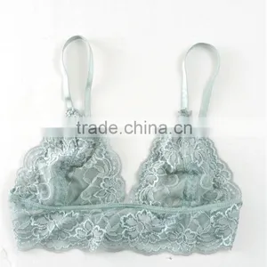 Floral Lace Bra Lacy Bralette Wavy Hem Scalloped Bralette Spaghetti Lined un Padded Sheer Bralette thumbnail-5