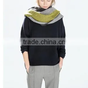 Stripe Infinity Scarf - Cotton Jersey Knit - Wide Stripe Scarf, Blanket Scarf, Oversized Plaid Tartan Pashmina thumbnail-1