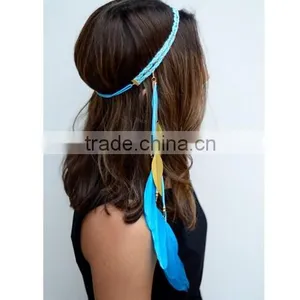 Women Girl BOHO Brown Suede Festival Tassels Feather Beach Hair Head Band Headband thumbnail-3