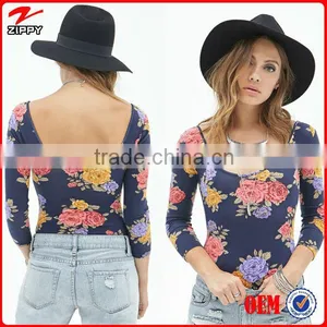 2014 Bodysuit Floral Printed Apparel for Women Bodysuit Cheap Female Clothing Quality Choice thumbnail-1
