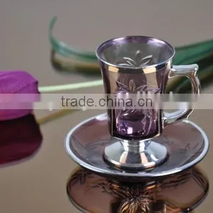 Glass Golden/silver/copper Plated Cup Saucer Set thumbnail-3