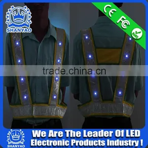 2016 Hot Selling LED Fluorescent Orange Refletive Waistcoat For Road Safety At Night thumbnail-1