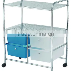 2 Tier Double Drawer Storage Organizer With 2 Tier Shelf Rolling Trolley Cart thumbnail-1