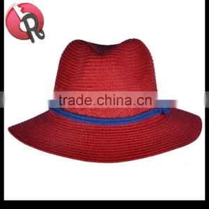 Men & Women Red Fedora Straw Hat thumbnail-1