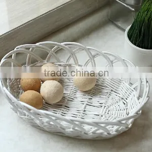 Handmade Oval White Wicker Bread Tray Dry Fruit Storage Decoration Tray thumbnail-1