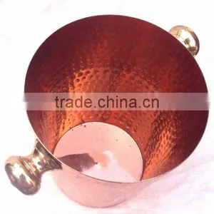 100% COPPER HAMMERED FINISH WINE COOLER BUCKET WITH BRASS HANDLE thumbnail-2