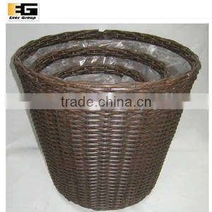 Dark Brown Round Rattan Woven Flower Stands/planter W/pvc thumbnail-1