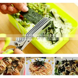 Multi-functional Stainless Steel Kitchen Knives 5 Layers Scissors Sushi Shredded Scallion Cut Herb Spices Scissors Cooking Tools thumbnail-2