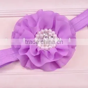 Chiffon Flower Headband With Pearl Beads Center for Kids Hair Accessories thumbnail-2
