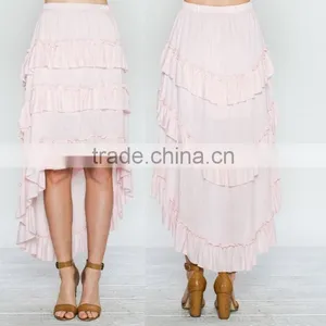 Femme Ruffles Cascading Throughout Skirt 100% Rayon Long Layered Skirts thumbnail-1