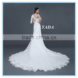 New Arrival One Shoulder Lace Hand Rosa Appliques Beaded Wedding Dresses Mermaid thumbnail-2