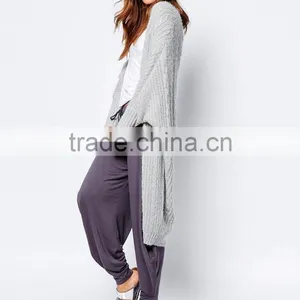 Women Plus-Size Loose Open Front Stitch & Pieces Cocoon Bat Sleeve Plain Stitch Knitwear Cardigan Gray Sweater thumbnail-5