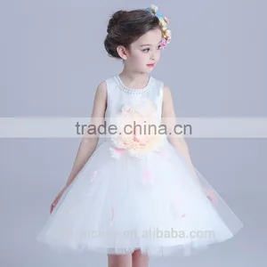 2017 Beads Kids Clothing Models Big Flowers White Lovely Kids Gown Dress thumbnail-2