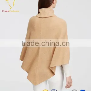 Turtleneck Cashmere Poncho 100% Cashmere Poncho Pullover Wrap thumbnail-2