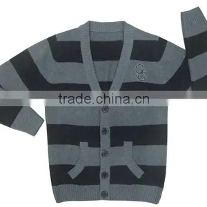 100%cotton Men Knitted Striped Cardigan Sweater thumbnail-1