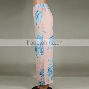 2017Women Casual Pants Loose Printed Leaf Pattern Pink thumbnail-2