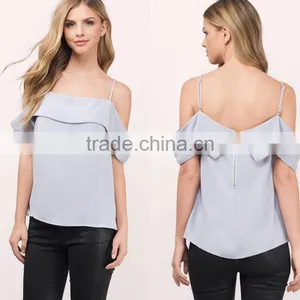 2017 Fashion Lady Clothing Lastest Summer Grey Cold Shoulder Blouse thumbnail-1