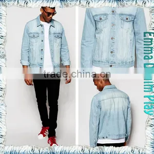 Fashionable Mens Trench Blue White Cotton Denim Long Sleeve Jacket thumbnail-4