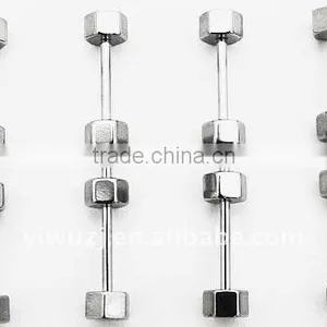 316l Stainless Steel Industry Tongue Barbells With Hexagon Tunnel thumbnail-1
